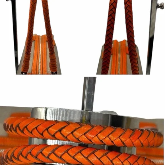 Cole Han Gray Canvas Orange Leather Barrel Satchel - Picture 8 of 16